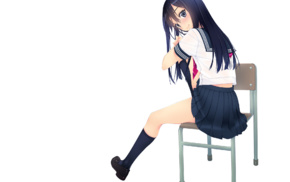 anime girls, school uniform, white background, schoolgirls, long hair, dark hair