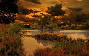 landscape, nature, sunset, river