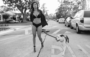 road, dog, lingerie, Tianna Gregory, model, girl