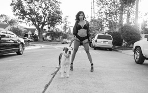 Tianna Gregory, lingerie, road, dog, girl, model