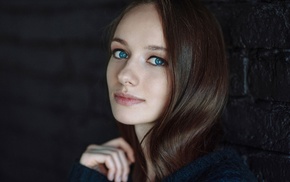 face, brunette, Anna Pavlova, girl, blue eyes, walls