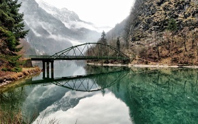 nature, mountain, landscape, river, bridge