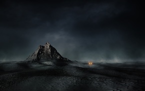 night, mountain, Lost, clouds, mist, dune