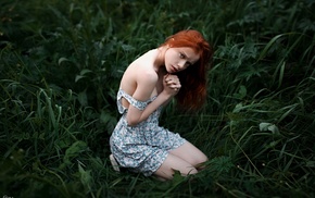 redhead, model, girl, grass
