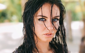 wet hair, brunette, model, girl, girl outdoors, Aurela Skandaj