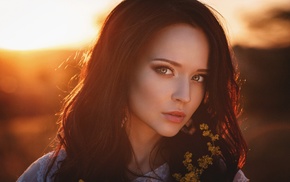 Angelina Petrova, brunette, portrait, model, sunset, girl
