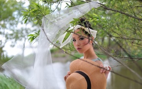 girl, model, Asian, girl outdoors, brunette