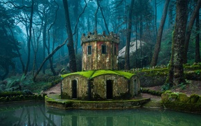 old building, water, nature, lake, reflection, forest