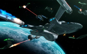 battle, space, Star Trek, USS Enterprise spaceship
