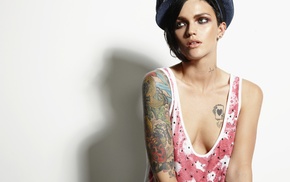 simple background, Ruby Rose actress, tattoos