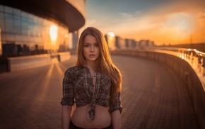 model, girl, depth of field, sunset