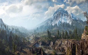 The Witcher 3 Wild Hunt, mountain, landscape, forest, river, nature