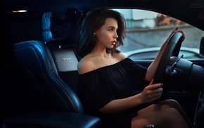 brunette, Ivan Gorokhov, dress, girl, car, black dress