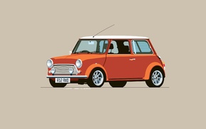 Mini Cooper, digital art, car, minimalism, red cars, simple background
