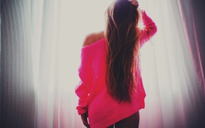 long hair, girl, filter, brunette, pink tops