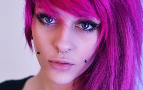 nose rings, girl, lips, purple hair, piercing, blue eyes
