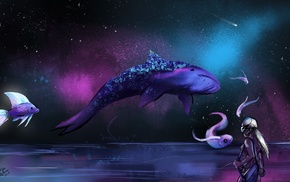 space, fish, fantasy art, science fiction, whale