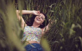 girl, brunette, grass, Aurela Skandaj, armpits