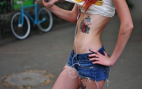 tattoo, jean shorts, pierced navel, girl, Russian