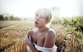 bare shoulders, field, girl, girl outdoors, blonde