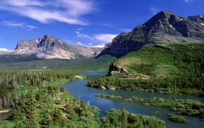 mountain, landscape, water, Montana, nature, river