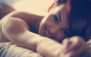 Rosie Robinson, face, in bed, Jack Russell, redhead, girl