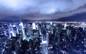 skyscraper, lights, New York City, cityscape, clouds