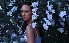 flowers, girl, portrait, face