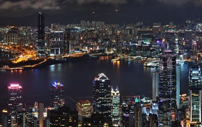 Hong Kong, lights, skyscraper, cityscape