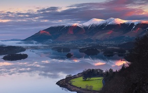 lake, mountain, snowy peak, landscape, nature