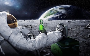 Earth, beer, moon, astronaut, space