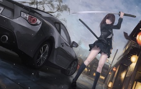 anime girls, car