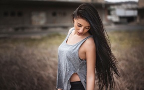 Julia Carina, brunette, girl, girl outdoors, long hair, looking down