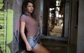 girl, model, overalls