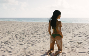 kneeling, bikini, sea, ass, girl, beach