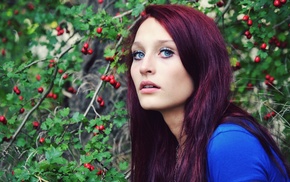 blue eyes, girl, dyed hair, face, girl outdoors