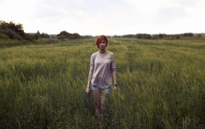 halter top, girl, redhead, grass, girl outdoors, field