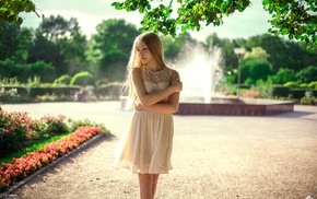dress, girl outdoors, long hair, girl, blonde