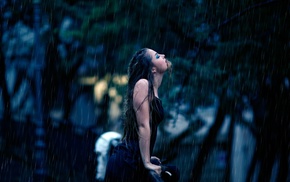 girl, wet body, model, rain
