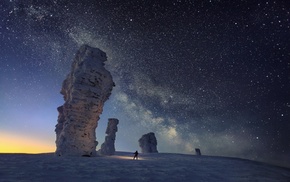tower, Milky Way, frost, rock, landscape, long exposure