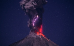 lava, eruption, stars, volcano