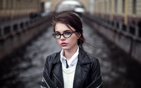 brunette, long hair, girl, girl with glasses, blurred, Oktyabrina Maximova