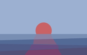 Sun, sunset, reflection, digital art, sea, minimalism
