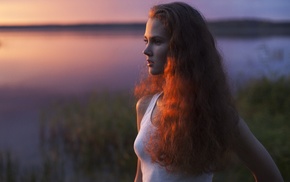 redhead, model, girl, side view, face, depth of field