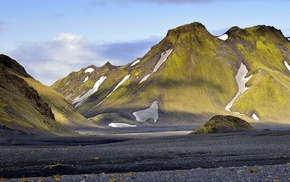 rock, mountain, Iceland, clouds, landscape, nature