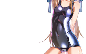 long hair, blonde, school swimsuits, tight clothing