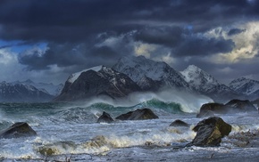 beach, nature, rock, wind, Norway, mountain
