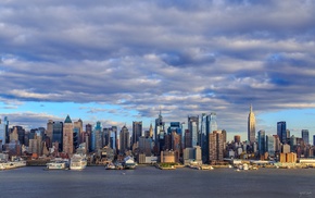 clouds, sea, building, cityscape