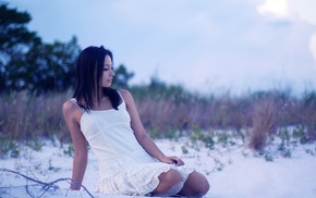 dress, sitting, looking away, girl