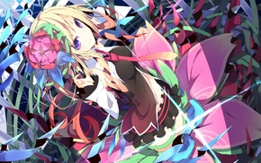 anime girls, neckties, long hair, flower in hair, original characters, purple eyes